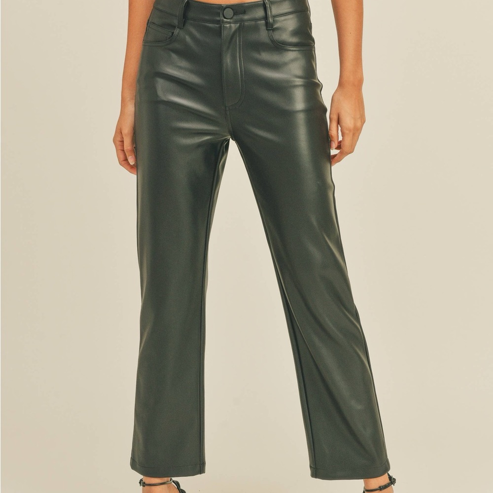 Black Faux Leather Straight Pant